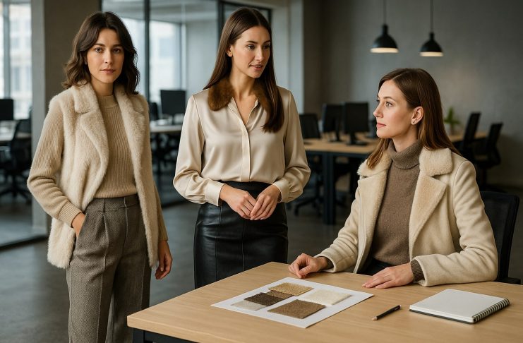 Mix & match de texturi – Idei actuale pentru a purta blănițe de damă la birou